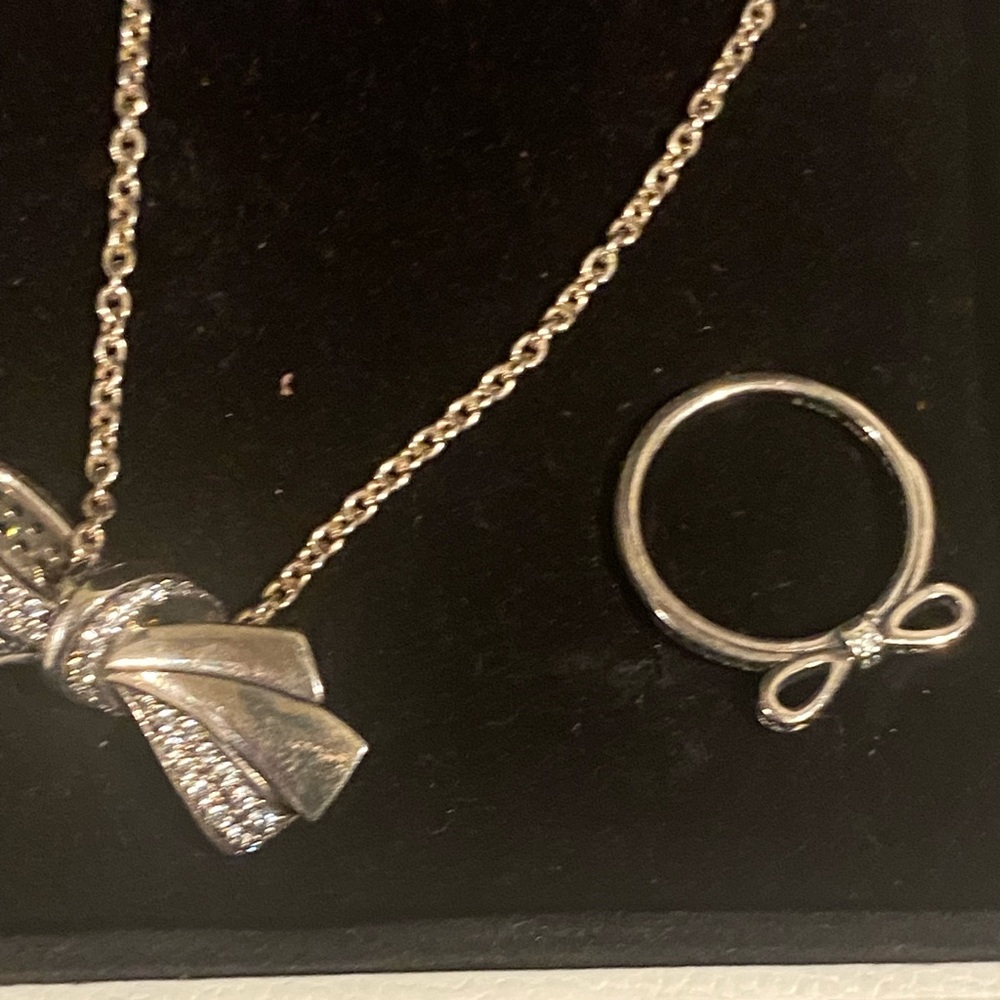 Pandora Set!  Bow 🎀 Size 7 Ring & 18” Bow Necklace Silver